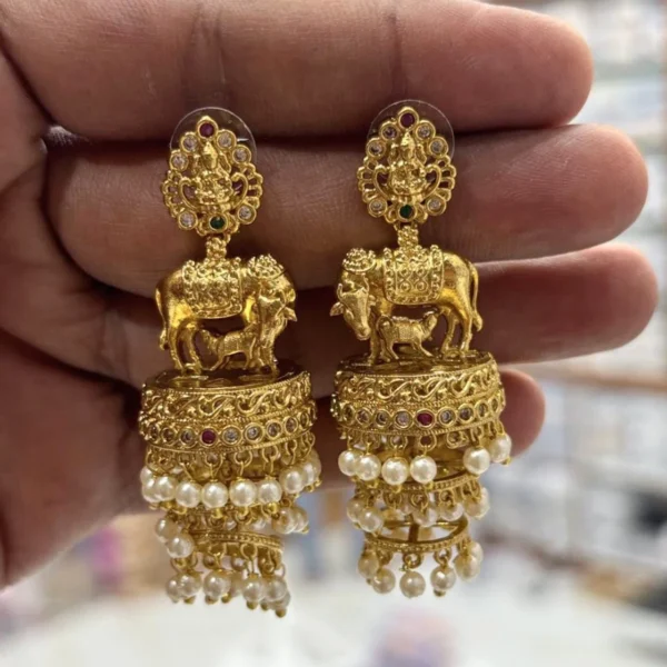 Antique Big Size Lakshmi with Kamdhenu Spiral Jhumka - ADAE323