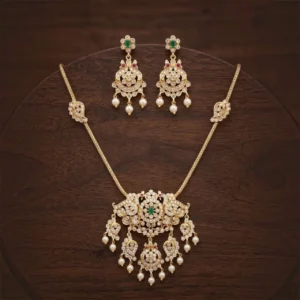Antique Bird Design with Multi color Stone Necklace - ADAN327