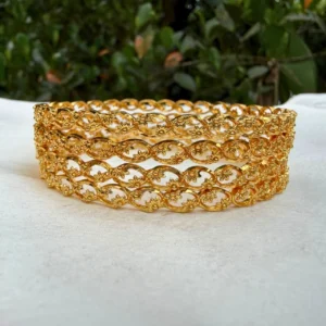 Gold Plated Floral Design Solid Bangles (Set of 4) - ADGB329