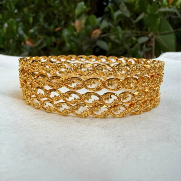 Gold Plated Floral Design Solid Bangles (Set of 4) - ADGB329