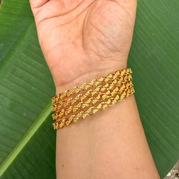Gold Plated Floral Design Solid Bangles (Set of 4) - ADGB329