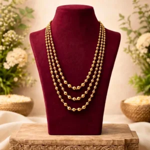 Gold Plated 25inc Three Layer Ball Necklace (Mani Mala) - ADGN332